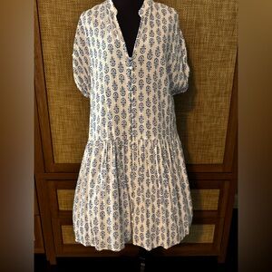 H&M Women’s White Mini Dress with Blue Paisley Print size small